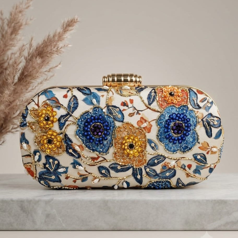 Azure Blossom Highlight Embroidered Clutch