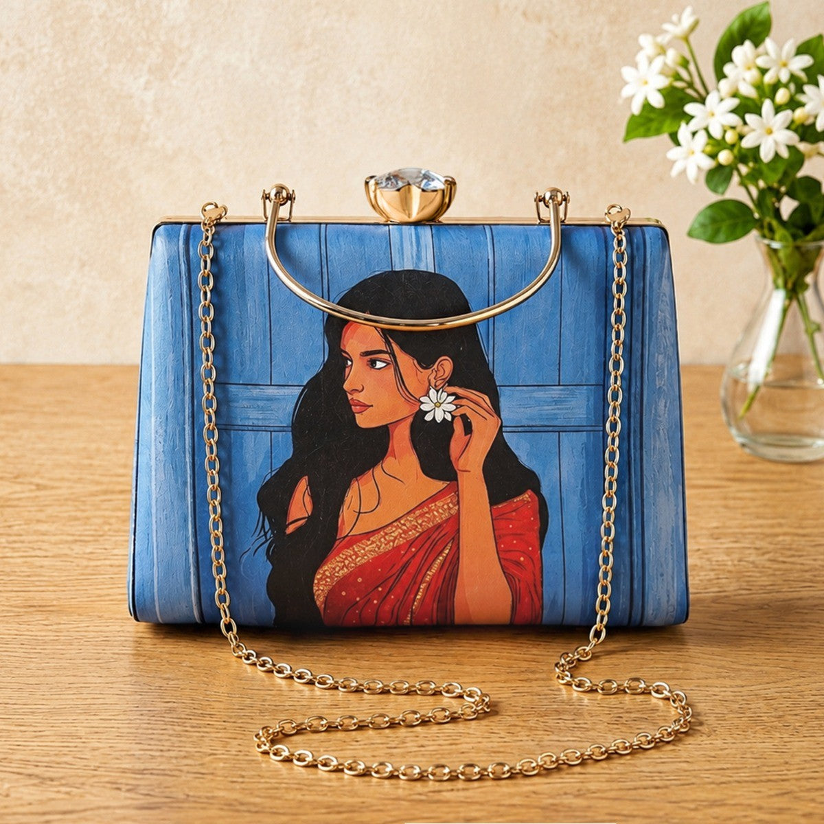 Azure Muse Printed Handle Clutch