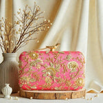 Bird Knob Embroidery Clutch
