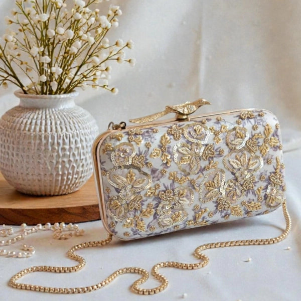 Bird Knob Embroidery Clutch