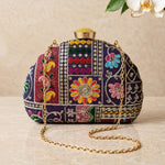 Black Sequin Embellished Dshape Clutch