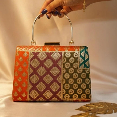 Brocade Multicolor Handle Clutch
