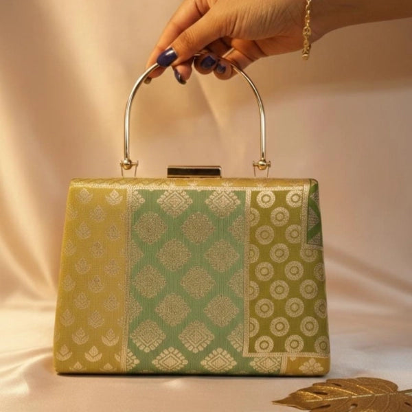 Brocade Multicolor Handle Clutch