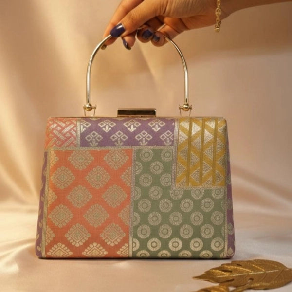 Brocade Multicolor Handle Clutch