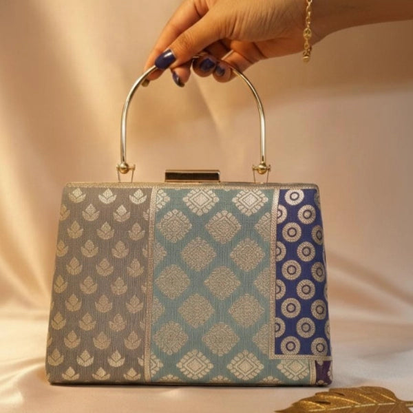 Brocade Multicolor Handle Clutch