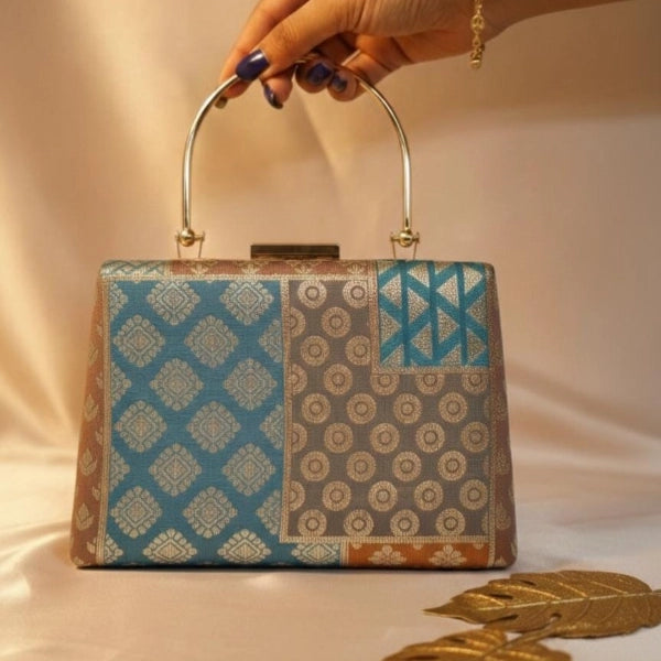 Brocade Multicolor Handle Clutch