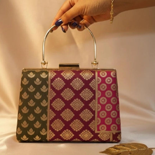 Brocade Multicolor Handle Clutch