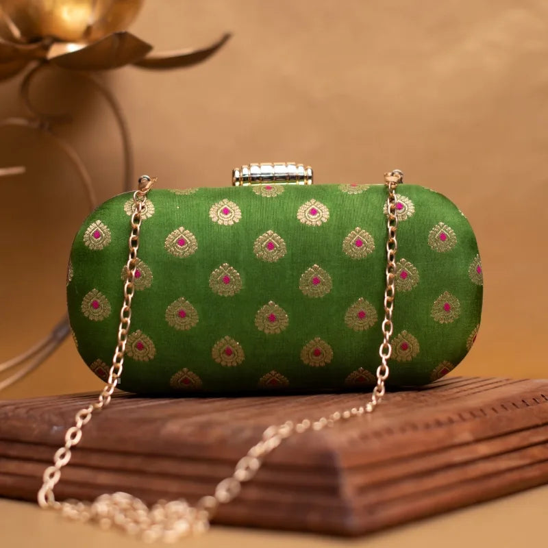 Brocade Silk Capsule Clutch