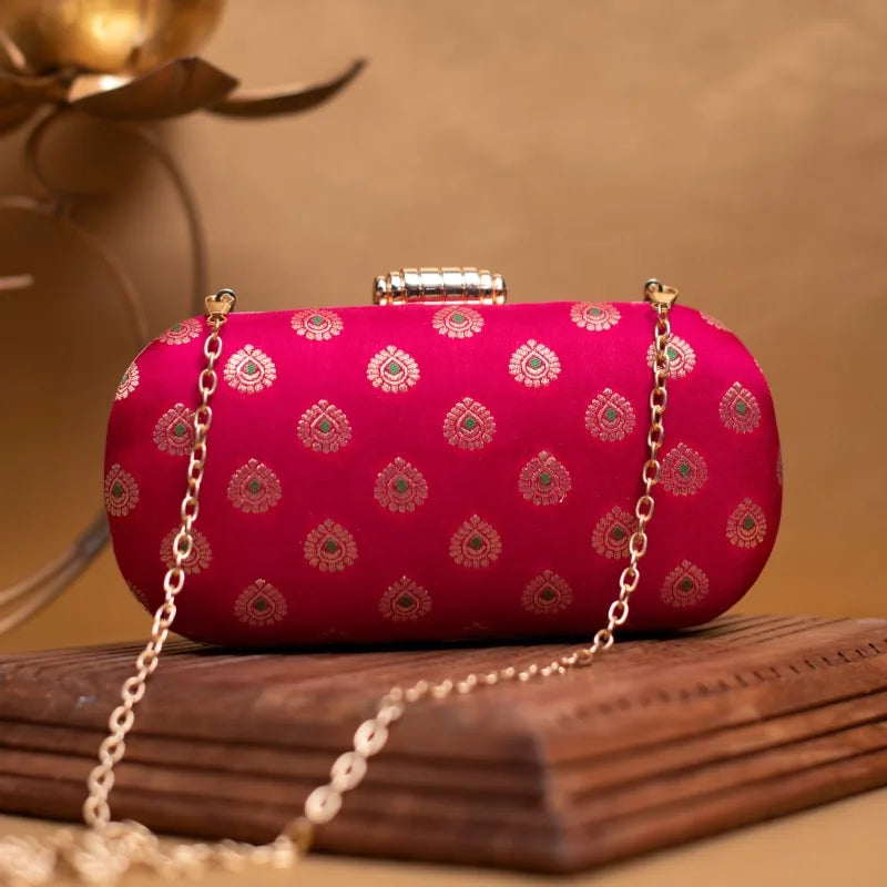 Brocade Silk Capsule Clutch