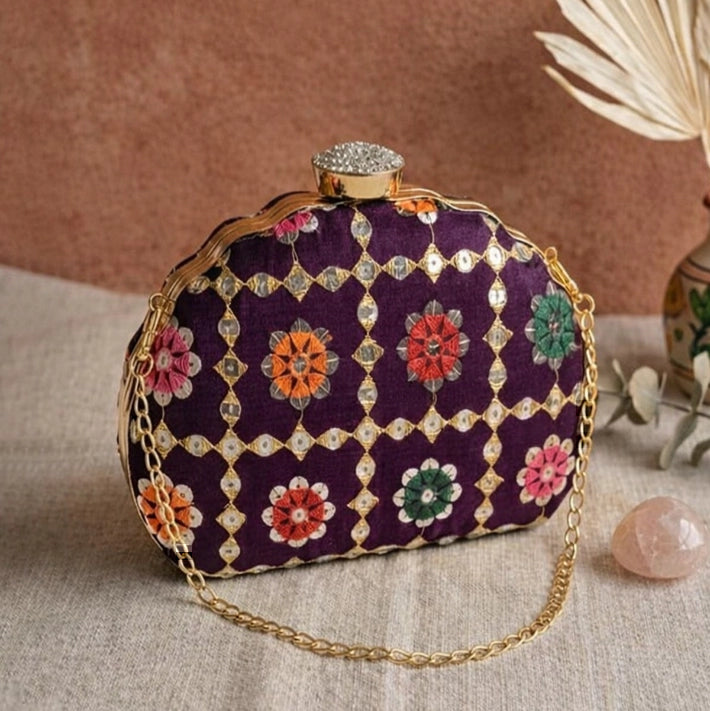 Classy Embroidery DShape Clutch