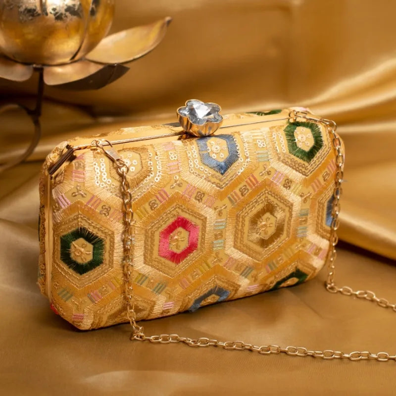 Colorful Threadwork Boxy Clutch