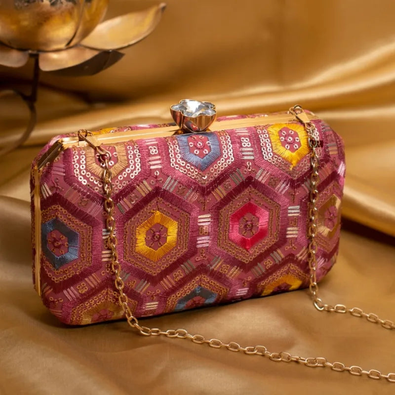 Colorful Threadwork Boxy Clutch