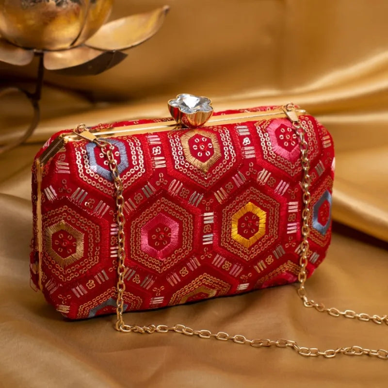 Colorful Threadwork Boxy Clutch