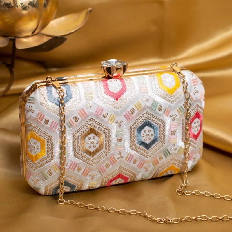 Colorful Threadwork Boxy Clutch