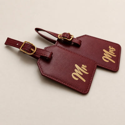 Mr Mrs Leather Luggage Tag Set