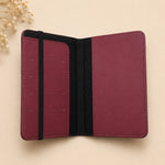 Inside view of a premium Couple Passport Holder Set in blue and maroon PU leather, ideal for honeymoon, anniversary, wedding, and travel gifting.