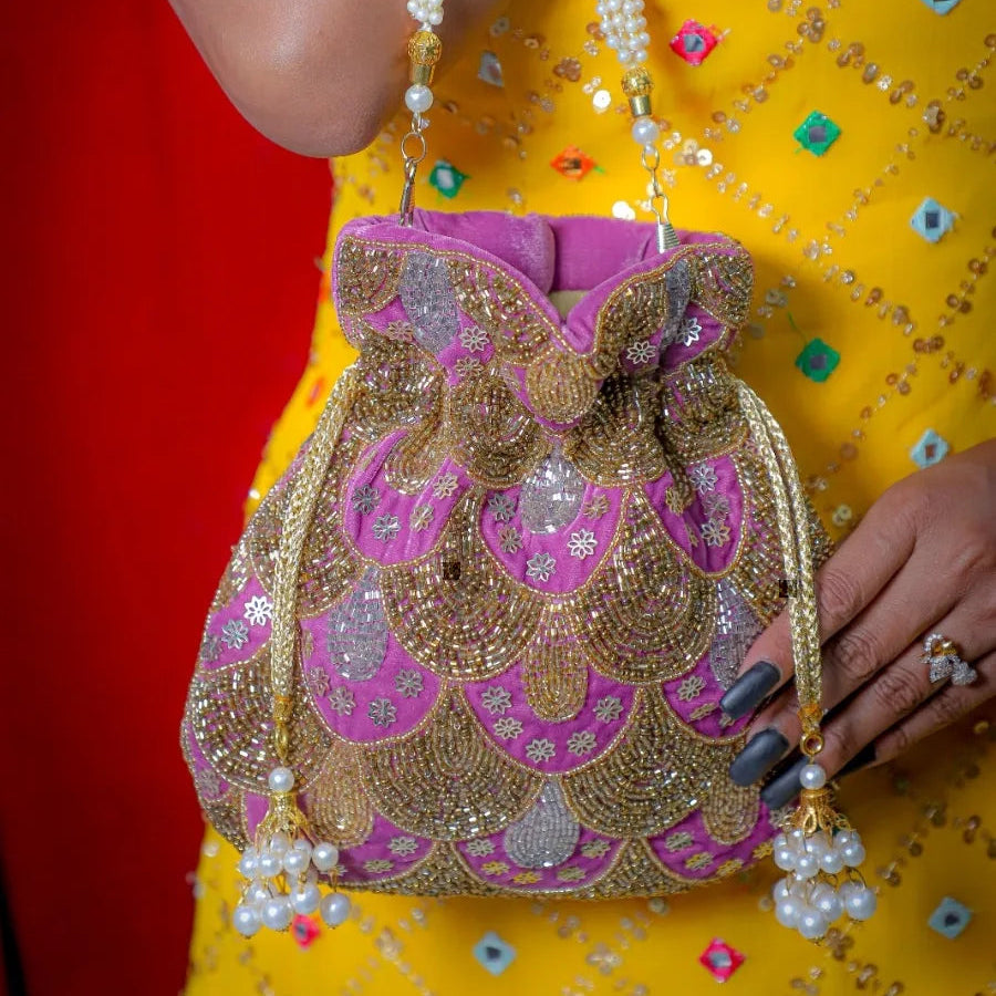 Cutdana Adorned Pink Potli