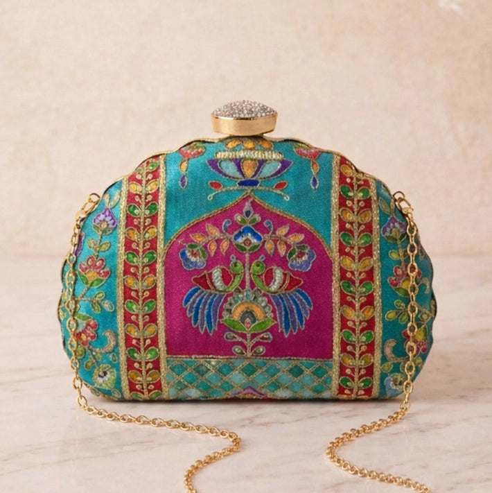 Designer Embroidery DShape Clutch