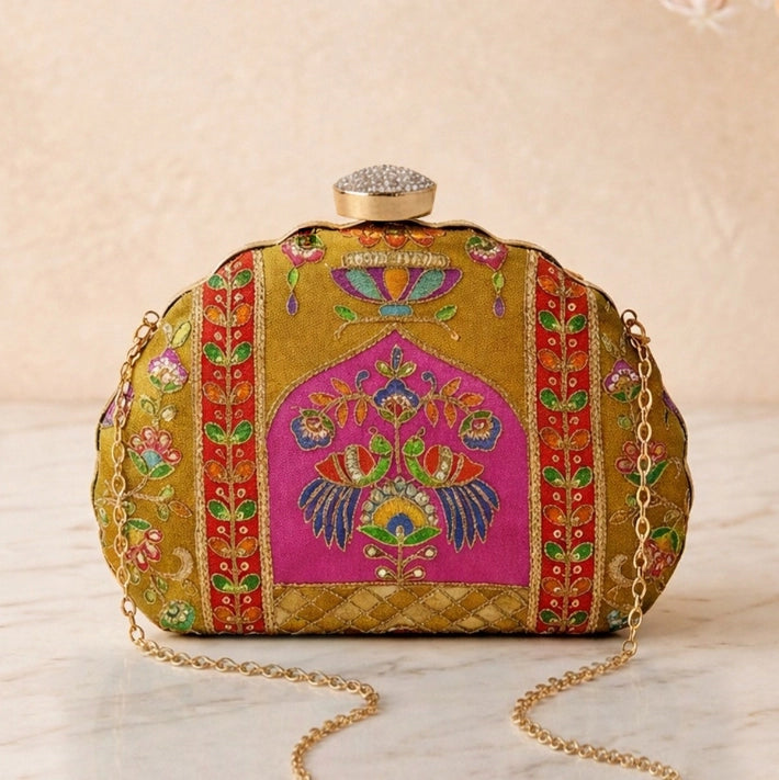 Designer Embroidery DShape Clutch