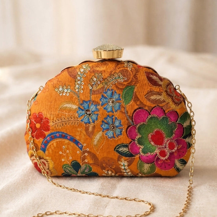 Designer Embroidery DShape Clutch