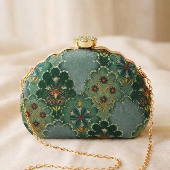 Designer Embroidery DShape Clutch