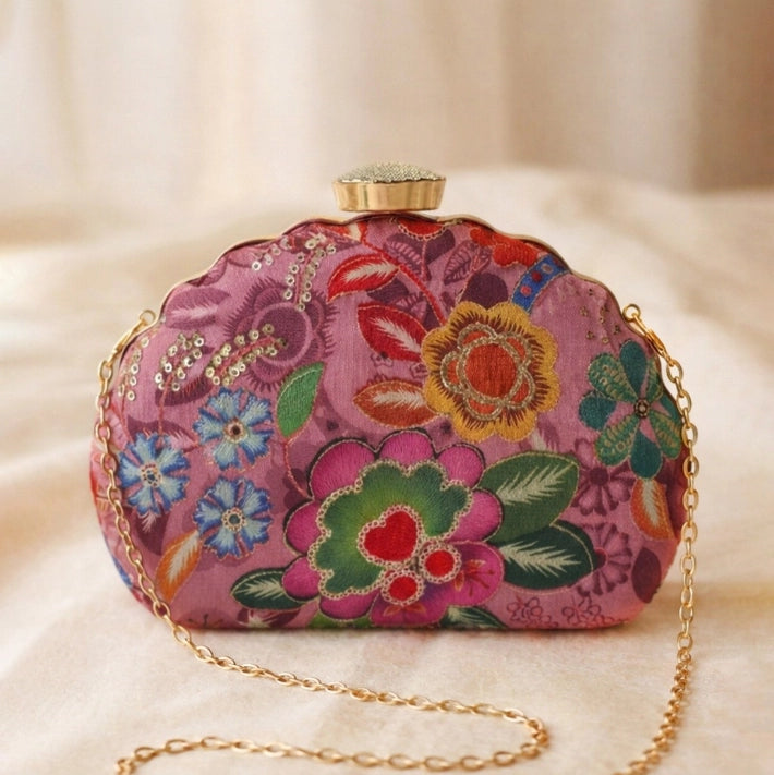 Designer Embroidery DShape Clutch