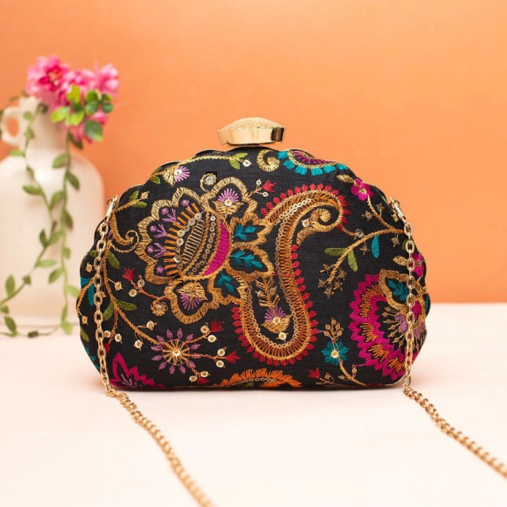 Designer Embroidery DShape Clutch