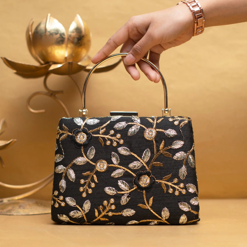Embellished Bloom Handle Clutch