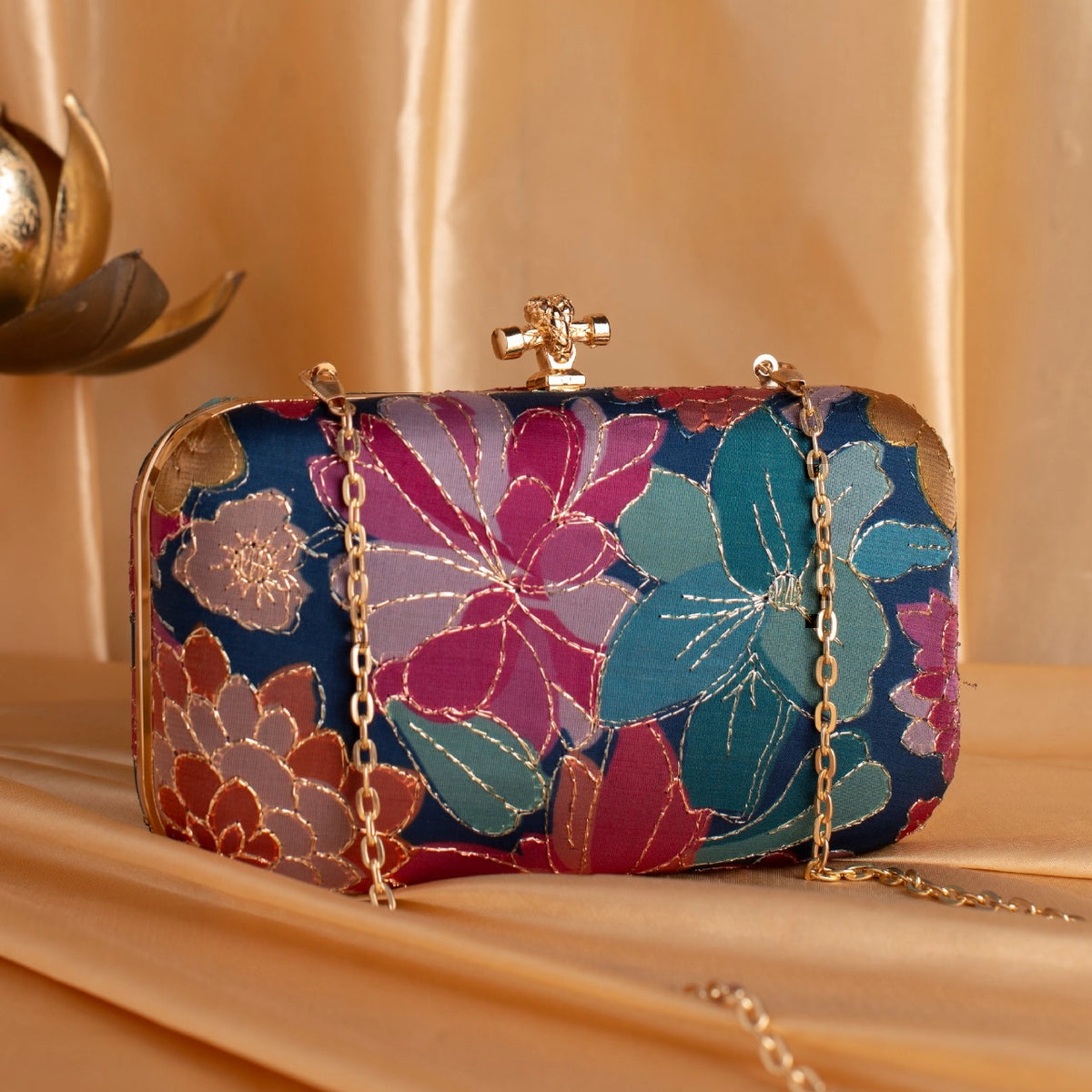 Embroidered Floral Designer Clutch