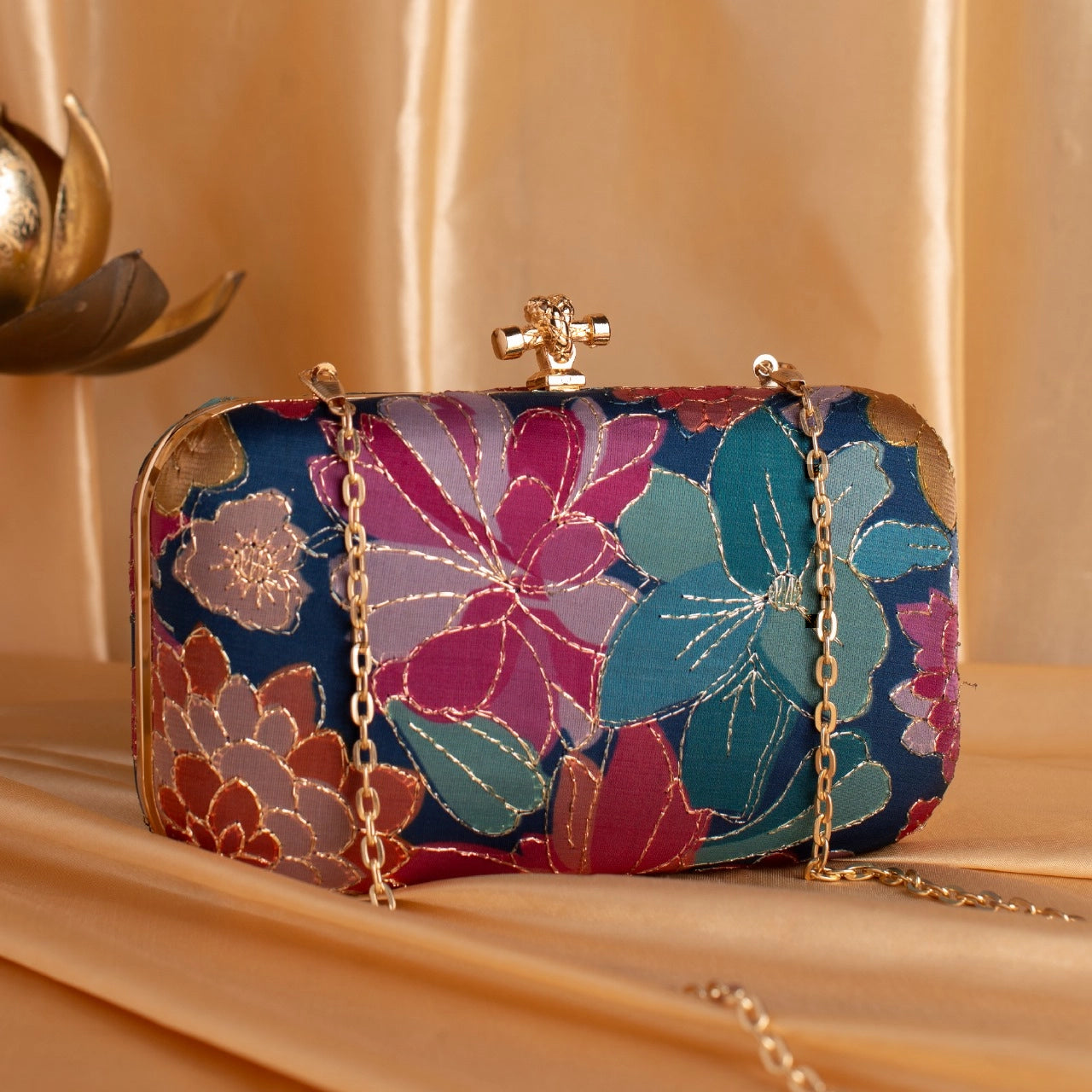 Embroidered Floral Designer Clutch