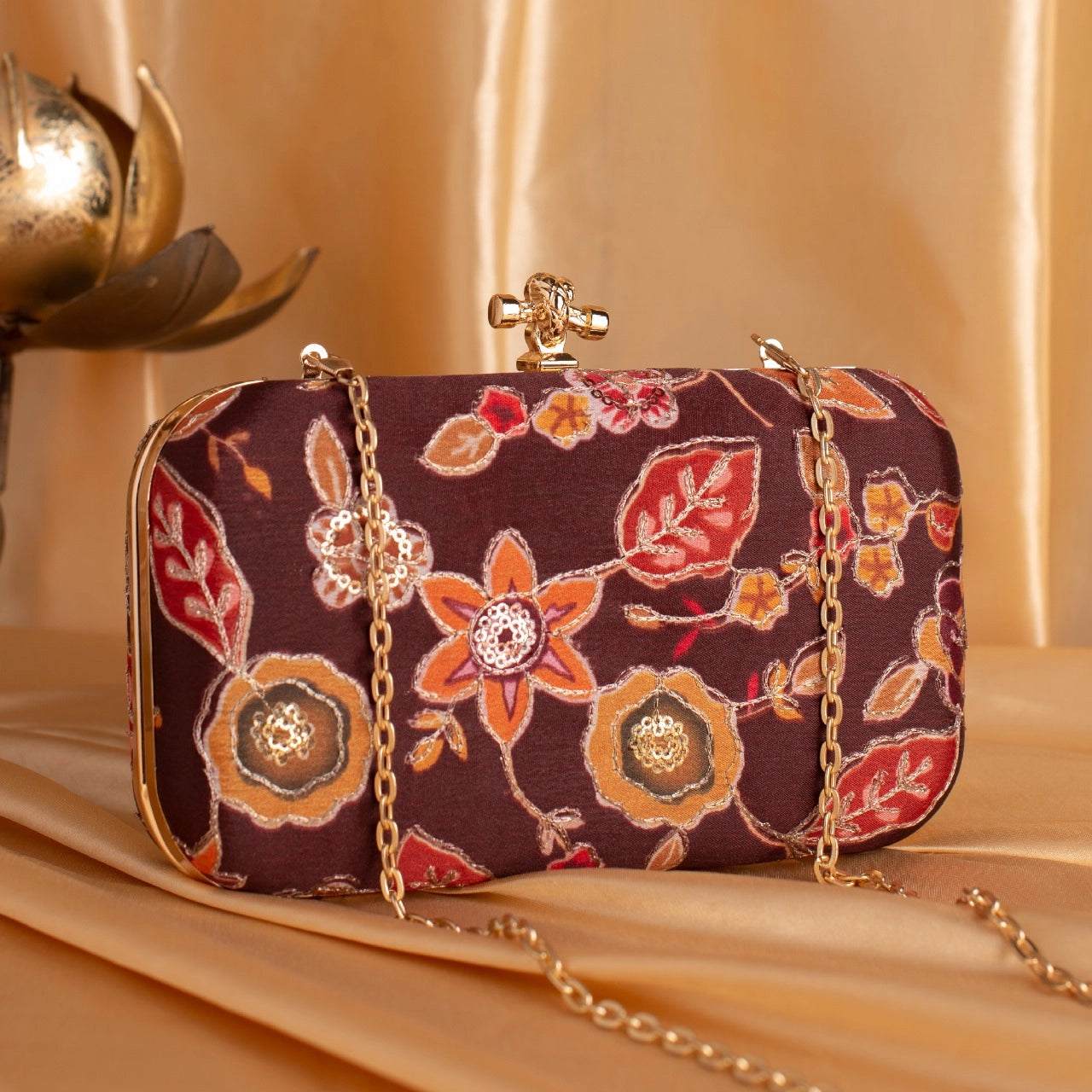 Embroidered Floral Designer Clutch