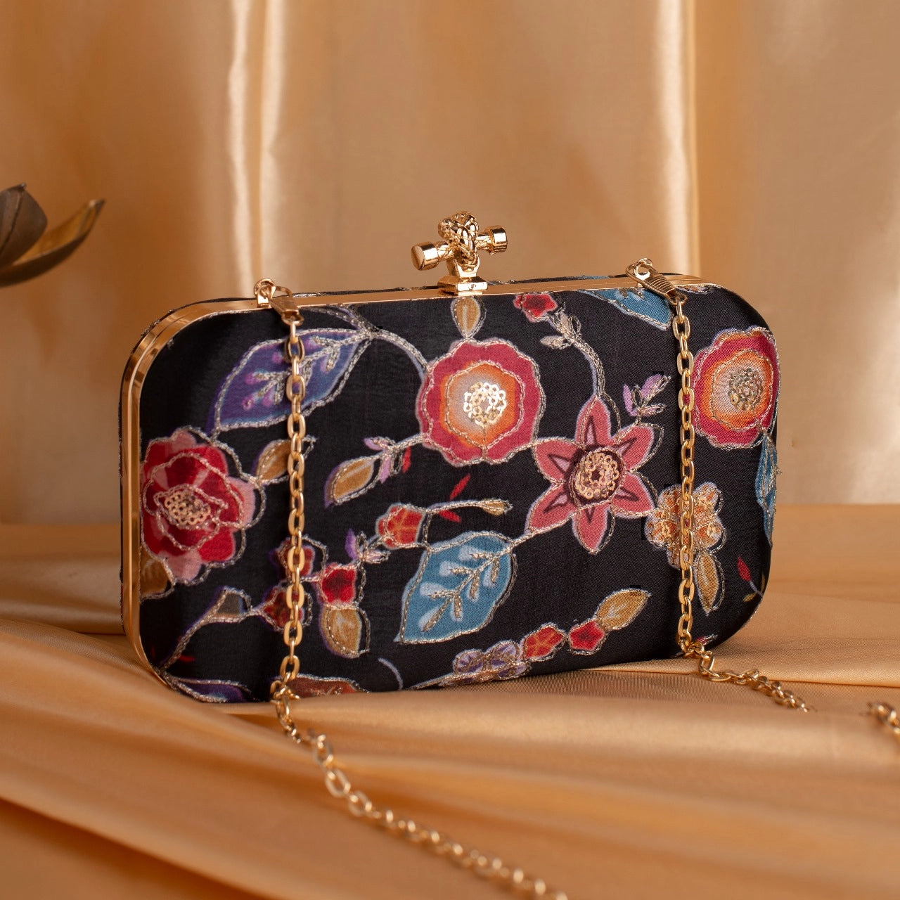 Embroidered Floral Designer Clutch
