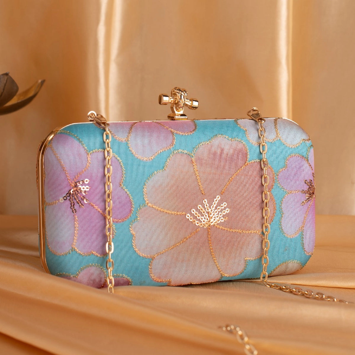 Embroidered Floral Designer Clutch