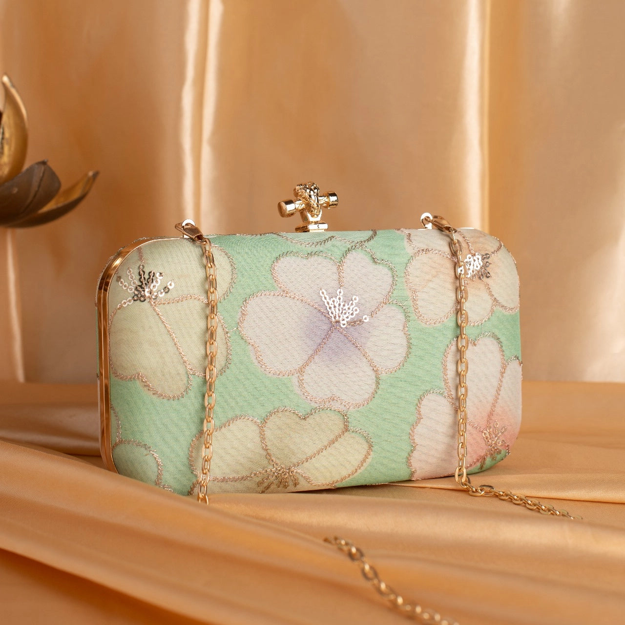 Embroidered Floral Designer Clutch