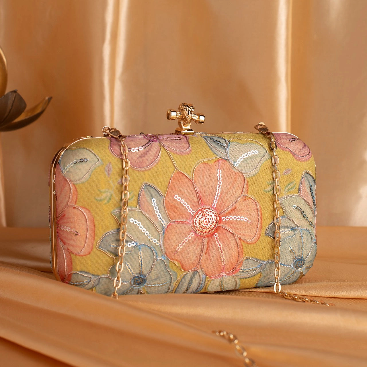 Embroidered Floral Designer Clutch