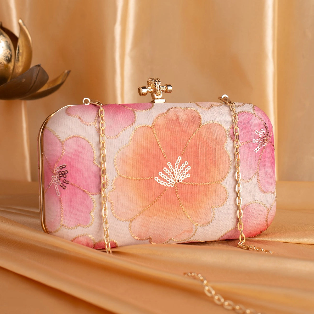 Embroidered Floral Designer Clutch