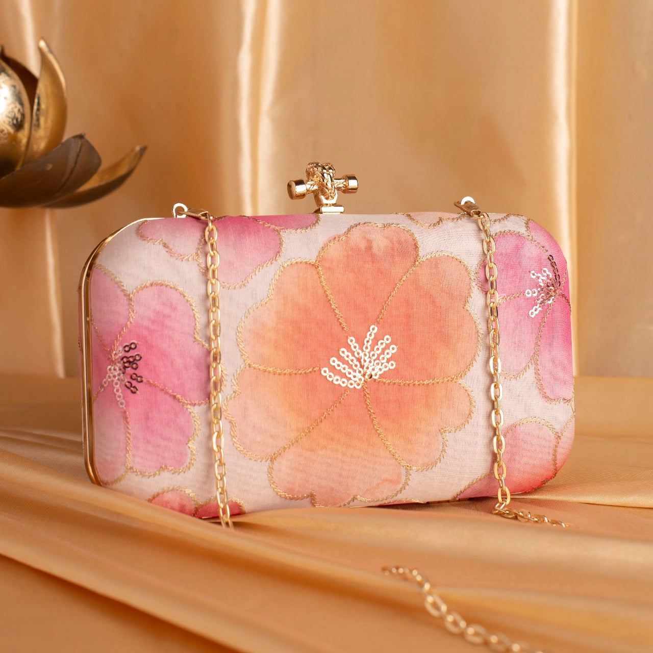 Embroidered Floral Designer Clutch