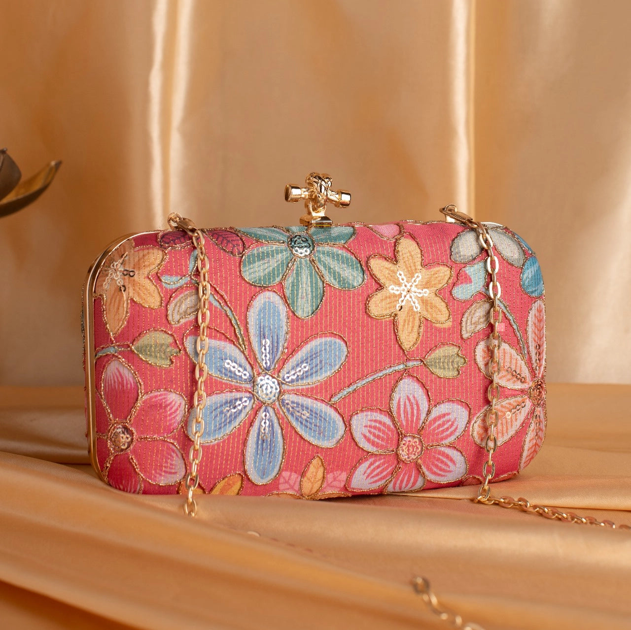 Embroidered Floral Designer Clutch
