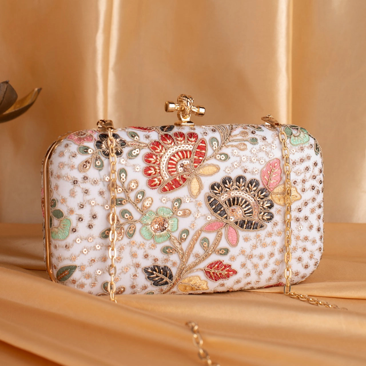 Embroidered Floral Designer Clutch