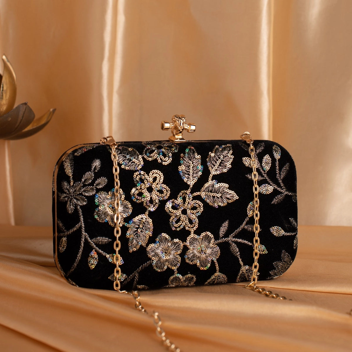 Embroidered Floral Designer Clutch