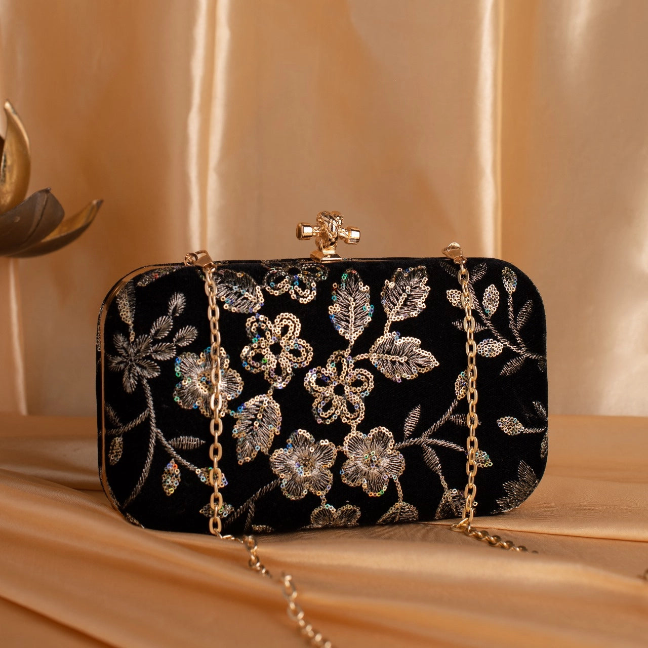 Embroidered Floral Designer Clutch