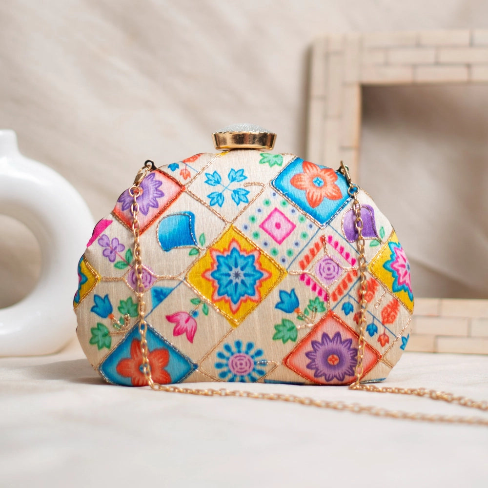 Floral Arc Dshape Clutch