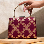 Floral Checks Brocade Handle Clutch