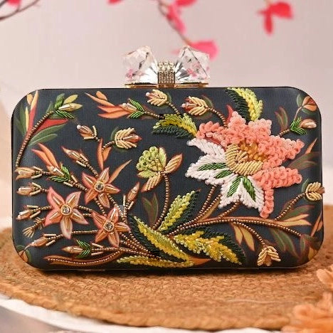 Floral Embroidery Highlight Clutch