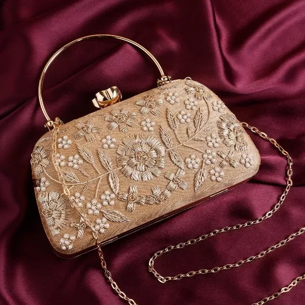 Floral Embroidery Handle Clutch