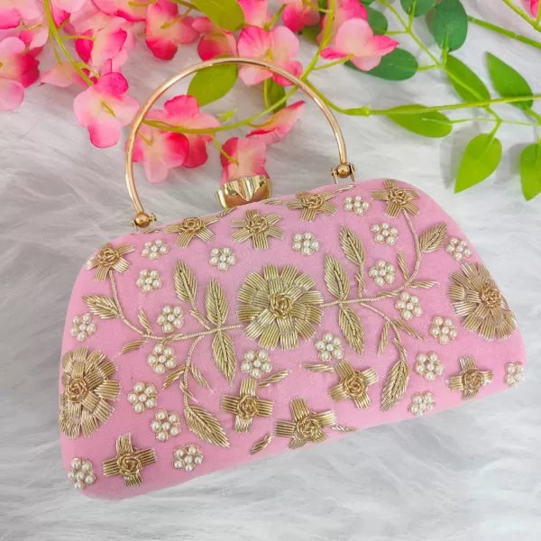Floral Embroidery Handle Clutch