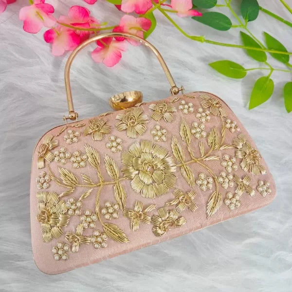 Floral Embroidery Handle Clutch