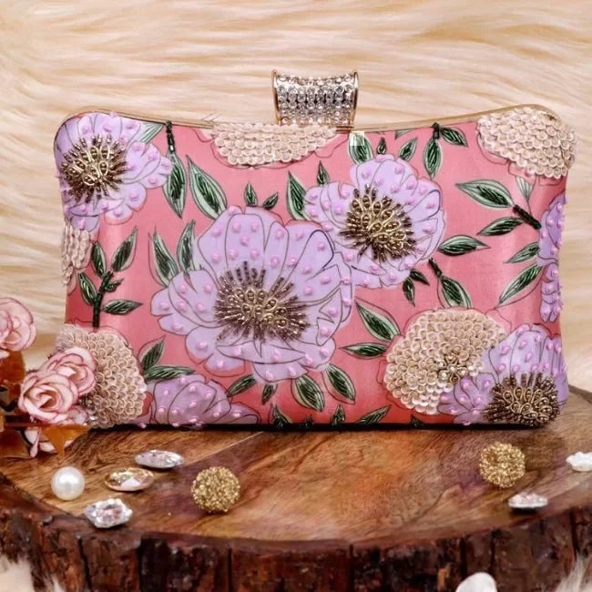 Floral Stitchwork Highlight Clutch