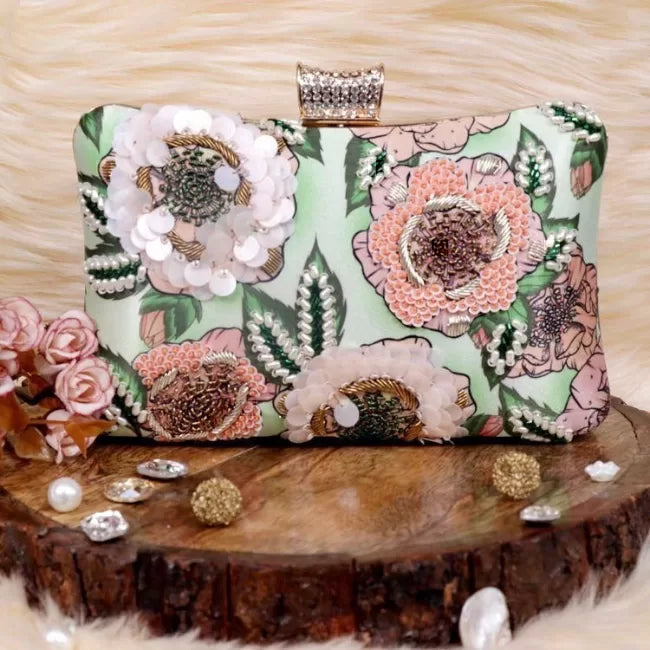Floral Stitchwork Highlight Clutch
