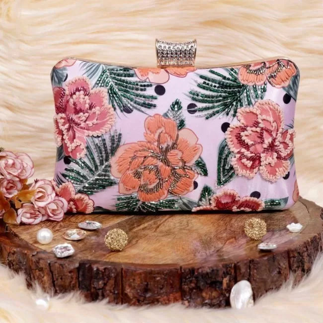 Floral Stitchwork Highlight Clutch